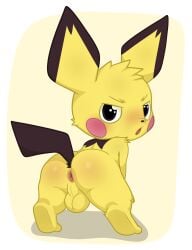 alpha_channel angry animal_genitalia anus ass backsack balls biped bipedal_feral blush digital_media_(artwork) feral fur generation_2_pokemon genitals hair hi_res looking_at_viewer male mammal nintendo nude open_mouth penis pichu pokemon pokemon_(species) simple_background solo tail transparent_background whyvern yellow_body yellow_fur young
