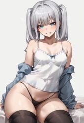 ai_generated blue_eyes brat camisole fat_ass hexd original_character silver_hair small_breasts thick_thighs thigh_highs thong twintails wide_hips