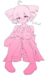 1girls 2d 2d_(artwork) ahoge arm_tattoo big_breasts blush blush_lines boots breasts colorless detached_sleeves female female_only kasane_teto large_breasts lycorisanguine panties panty_peek pantyshot red_eyes sitting sketch skirt tattoo text thick_thighs thighhigh_boots thighhighs thighs translation_request twin_drills upskirt utau white_background white_panties