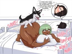 2girls ahe_gao canine canine_penis cinder_fall cock_sleeve color comic cum cum_in_pussy cum_inside cum_inside_request dark_hair dirty_talk emerald_sustrai female female_on_feral gold_eyes green_hair hearts_around_head hearts_around_text interspecies kinathefox knot penis plap red_eyes rwby stealth_sex sweat sweatdrop sweating sweaty tagme text vaginal_penetration vaginal_sex zoophilia zwei