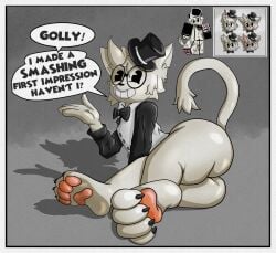 anthro ass ass_bigger_than_head big_ass big_butt big_thighs black_and_white bow_tie bowtie cartoony catboy english_text felid feline fleischer_style_toon furry furry_male furry_only gay hi_res huge_ass huge_butt huge_thighs large_ass large_butt large_thighs male male_only monochrome no_penetration original_character pawpads paws pie_cut_eyes presenting presenting_ass presenting_butt presenting_hindquarters redpurr roblox robloxian round_glasses rubberhose smile smiley_face smiling smiling_at_viewer solo solo_male text text_bubble thick_thighs toon toony top_hat white_cat white_fur white_skin yaoi