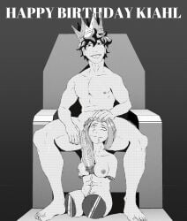 1boy amputee between_legs breasts chubby_female crown cum_drool cum_on_body cum_on_breasts cum_trail cumming drooling female hand_on_head huge_cock human_pet hyper hyper_penis izuku_midoriya leaking_cum limbless looking_at_partner looking_up looking_up_at_partner monochrome muscular_male my_hero_academia nervous no_penetration objectification ochako_uraraka penis penis_between_breasts pet petting quadruple_amputee sitting_between_legs size_difference stump stump_caps throne toned woolysart worshipping
