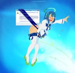 1girls 2025 blue_hair blue_panties blue_screen_of_death blush deviantart_username embarrassed freidesuu gradient_hair halo hand_between_legs hanging_wedgie humiliation madobe_nanami microsoft microsoft_windows open_mouth os-tan panties panty_pull print_panties shoes short_hair skirt skirt_up tagme thighhighs unique_eyes watermark wedgie yellow_eyes