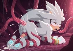 ai_generated anal anal_sex bound cum_in_ass cum_on_feet cumming ejaculation forced_orgasm furry half-closed_eyes implied_oral male male_only male_penetrated moaning multiple_orgasms on_all_fours orgasm_from_anal penis pleasure_face silver_the_hedgehog sonic_(series) sonic_the_hedgehog_(series) tentacle tentacle_around_penis tentacle_bondage tentacle_in_ass tentacle_sex
