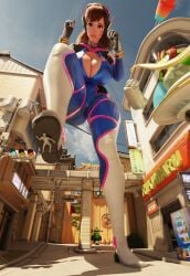 1boy 1girls 3d 3d_(artwork) accident alternate_verison anonymous_male asian asian_female barefoot big_breasts breasts brown_hair brown_hair_female brunette_hair crush d.va dbhfrost feet female female_focus giantess hana_song korean korean_female large_boobs large_breasts light-skinned_female light_skin overwatch overwatch_2 shocked shocked_expression suprised suprised_expression suprised_look