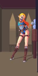 1girls ball_gag blonde_hair bondage boots bound cleaning cleaning_tool daent feather_duster female female_only femsub fully_clothed gag gagged harness_gag high_heels lock padlock pixel_art png pointy_ears princess_zelda