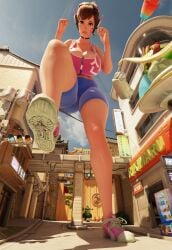 1boy 1girls 3d 3d_(artwork) accident alternate_verison anonymous_male asian asian_female barefoot big_breasts breasts brown_hair brown_hair_female brunette_hair crush d.va dbhfrost feet female female_focus giantess hana_song korean korean_female large_boobs large_breasts light-skinned_female light_skin overwatch overwatch_2 shocked shocked_expression suprised suprised_expression suprised_look
