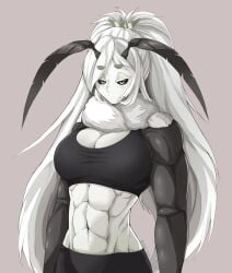 abs biceps big_breasts breasts could_be_bigger female juniper_(egocider) juniper_actias large_breasts moth muscles muscular muscular_arms muscular_female needs_more_mass virtual_youtuber