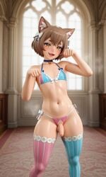 1boy 1male 3d ai_generated cat_boy felix_argyle flaccid foreskin lgbt_pride_colors male_focus male_only micro_bikini re:zero_kara_hajimeru_isekai_seikatsu small_penis tiny_penis