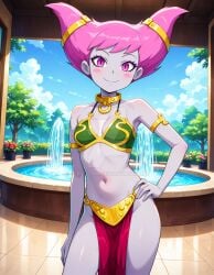 2025 ai_generated belly cartoon_network dc dc_comics deviantart disney elryusam grey_body grey_skin hand_on_hip jinx_(dc) leia_organa lucasarts lucasfilm meta not_porn pink_cheeks pink_eyes pink_hair princess_leia_(cosplay) princess_leia_organa_(cosplay) slave_bikini star_wars teen_titans tummy