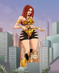 breasts city clothed clothed_female crush dc dc_comics female female_focus female_only fusion fusion_character giant_female giantess giganta light-skinned_female light_skin linda_park nikoalecsovich offscreen_character red_hair red_hair_female redhair redhead_female thick_thighs thighs villain villainess