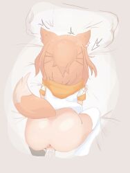 anus bed bottomless bubble_butt clothed_sex dog_ears dog_girl dog_tail doggy_style from_behind hoodie indie_virtual_youtuber koragi orange_hair pussy_juice socks vaginal_penetration