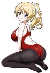 2d big_breasts blonde_hair darjeeling girls_und_panzer huge_ass huge_breasts huge_butt huge_thighs official_art red_swimsuit swimsuit tights
