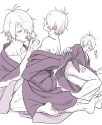 2boys blowjob blush cowgirl_position cum cum_in_ass cum_inside dilf erection fellatio gay gegege_no_kitarou hair_over_one_eye implied_anal implied_sex japanese_clothes kimono kitarou_tanjou_gegege_no_nazo male male_only medama_oyaji_(human) mizuki_(gegege_no_kitarou) monochrome mosaic_censoring oral penis shiwashiwa_no_kinchakubukuro smile solo_focus wide_eyed yaoi