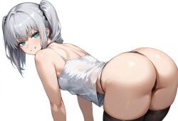 ai_generated bent_over blue_eyes brat camisole fat_ass hexd original_character presenting_hindquarters showing_off silver_hair small_breasts thick_thighs thigh_highs twintails wide_hips
