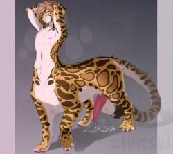 absurd_res animal_genitalia animal_penis balls big_balls big_penis blue_eyes bodily_fluids brown_hair chatski claws dripping fangs felid felid_taur feline feline_genitalia feline_penis feline_taur genital_fluids genitals hair hands_behind_head hi_res leopardus male mammal mammal_taur nipples nonbinary_(lore) ocelot othello_(othelloocelot) penis precum precum_drip precum_on_ground sabertooth_(anatomy) solo taur teeth