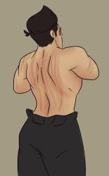 back_scratching black_pants brown_hair brown_hair_male bwabwamoonie chance_(date_everything) d20 dark_brown_hair dark_hair dark_hair_male date_everything glasses male male_only muscular muscular_male nerd nerdy_male red_glasses scratch_marks scratched scratched_up scratches shirtless
