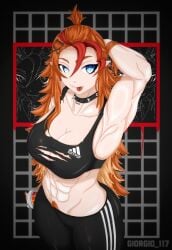 abs absurd_res adidas adidas_logo anime_style anthro background biceps big_ass big_breasts big_butt big_muscles big_thighs black_legwear blue_eyes breasts buff buff_female buffpup_(vtuber) camera_view choker clothed_female clothing drink ears_pointy elf_ears eyelashes fangs female female_focus furry giorgio_117 hair_ornament hairy_pussy hi_res huge_ass huge_breasts human humanoid lycanthrope masculine multicolored_body multiple_girls muscles muscular muscular_female orange_fur orange_hair piercing pussy red_hair ripped_clothing scars sports_bra sports_bra_lift sports_panties sports_uniform sportswear teeth thick_thighs tongue tongue_out vtuber vtuberfanart vtubers werewolf werewolf_girl wide_hips wide_thighs