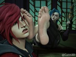 2girls 3d 3d_(artwork) anger arcane arcane_vi blue_hair carim3d colored_nails domination family feet female female_dominating_female foot_fetish foot_focus foot_on_face foot_play foot_worship forced grey_eyes gun holding_gun incest incestuous jinx_(arcane) jinx_(league_of_legends) league_of_legends light-skinned_female pale-skinned_female piercing pink_eyes pink_hair sisters soles soles_female soles_fetish tattoo toes vi vi_(league_of_legends) wrinkled_feet wrinkly_soles yuri