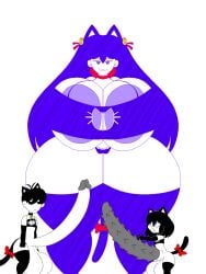 1boy 1futa 1girls au balls barbed_penis black_hair breasts cat_ears cat_lingerie cat_tail female futanari huge_ass huge_balls human_mewo hung_trap hyper hyper_balls hyper_breasts hyper_penis incest intersex male mari_(omori) mewo_(omori) omori omori_(character) penis small_but_hung smug_face thighhighs white_body wide_hips