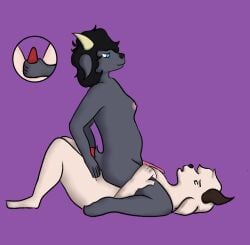 anthro bodily_fluids boppidafterdark bovid breast_play breasts caprine close-up digital_media_(artwork) duo female futanari genitals goat handjob handjob_while_titfucking hi_res holding_leg intersex intersex/intersex jackie_(nitw) lying mammal night_in_the_woods on_back open_mouth penile penis rose_(rosethegoat) sex simple_background sitting_on_another titjob