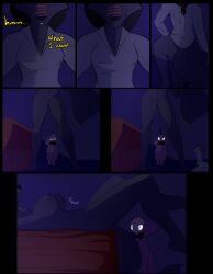 absurd_res age_difference anthro ass bed blue_eyes bottomless bottomless_female bouncing_breasts breasts canid canine chained_to_wall clothed clothing collar collar_only comic duo english_text facial_scar female fox furniture genitals hi_res keta_(privvy) kidnapping larger_female light male male/female mammal miguel_(privvy) moonlight mouse murid murine nude older_female privvys-art pussy red_fox rodent scar silver_fox size_difference smaller_male surprised taking_off_shirt text true_fox vulva younger_male
