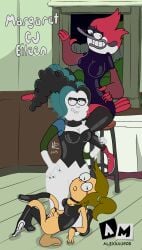 alexurds animal_humanoid antrhopomorphic blush breasts brown_hair c_j cartoon_network cloudy_jay eileen_roberts female female_only furry furry_female glasses gothic lesbian_sex margaret_smith_(regular_show) oral_sex pleasure_face pussy regular_show sweat teen teenage_girl trio vagina vaginal_masturbation vaginal_sex warner_bros yuri