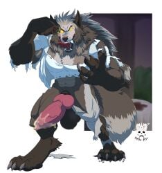absurd_res alcohol alpha_channel balls beverage big_balls big_penis bodily_fluids canid canine clothing cum erection fangs genital_fluids genitals hi_res justinfox knot male mammal max_(punkatak) muscular muscular_male mythological_canine mythological_creature mythology penis solo teeth tongue tongue_out torn_clothing werecanid werecanine werecreature werewolf wine