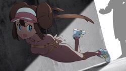 1girls bondage bound breasts brown_hair falling female naked naked_female nipples pokemon pokemon_bw2 restrained rope rosa_(pokemon) shoes sneakers twintails