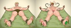 bed blindfold blindfolded blonde_hair blush brush cuntboy feathers fire_emblem fire_emblem:_three_houses heart human intersex licking licking_feet licking_pussy male male_feet male_tickling mrfox96 mrkinkyfox muscular muscular_male nintendo oiled_skin pussy raphael_kirsten restrained solo tickling tickling_feet tickling_machine yellow_eyes
