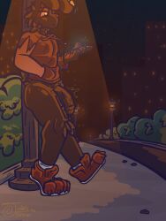 anthro big_ears big_penis bottomless bottomless_anthro bottomless_male cain_(judasthesinner) city cityscape clothed clothing ear_piercing electronics footwear genitals glistening glistening_body glistening_thighs hand_in_pocket hi_res hoodie hoodie_only judasthesinner lagomorph leaning leaning_backward leaning_on_object leporid looking_at_object looking_at_phone male mammal night outside paw_shoes paws penis phone piercing plant pockets rabbit raised_paw relaxed_expression relaxing shoes shoes_on shrub solo star street street_lamp throbbing throbbing_penis topwear topwear_only