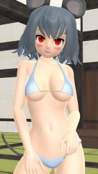 1girls 2025 3d bikini blush breasts cleavage female grey_hair_female hati_yukkuri_mmd hips interior_background jpeg kemonomimi light-skinned_female looking_at_viewer mmd navel nazrin open_mouth rat_humanoid rat_tail red_eyes_female short_female short_hair_female solo_female swimsuit touhou waist youkai