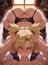 1boy 1girls 2025 :>= ai_generated all_fours anime anime_girl anime_style arisua artist_name ass big_breasts blonde_hair blush breasts breasts cum cum_in_mouth cum_in_nose curvy curvy_body curvy_female deepthroat fellatio female garter_belt green_eyes hi_res high_quality high_res high_resolution highres indoors large_breasts looking_at_viewer naruto_(series) naruto_shippuden oral overflow patreon patreon_username penis pov quad_tails rolling_eyes shiny shiny_hair shiny_skin skindentation solo_focus straight temari thighhighs trembling uncensored watermark