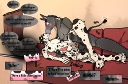 anal anal_sex animal_genitalia animal_penis anthro asinus athletic balls balls_deep big_dom_small_sub big_penis biped black_body black_fur black_hair black_spots blind blush canid canine canis claws cockslap curtains dalmatian description dialogue dialogue_box dialogue_in_description disability domestic_dog dominant donkey duo ear_piercing ear_ring english_text equid equine equine_genitalia equine_mane equine_penis equine_tail eyewear familiar_nobody feet finger_claws fingers fingers_in_hair fur furniture genitals glasses grey_body grey_fur hair hand_behind_head hand_behind_neck hand_on_hip handpaw hi_res holding_belly holding_body holding_leg holding_waist hooved_fingers hooves intimate kiss_on_lips kissing kissing_sound_effect kissing_while_penetrated kissing_while_penetrating knot leg_glider_position looking_pleasured lying male male/male male_anthro mammal mane markings night nude nude_anthro on_side on_sofa onomatopoeia pawpads paws penetration penile penis piercing pillow pink_ears raised_leg ring_piercing romantic saggy_balls scratch_mark scratches scratching_neck sex size_difference slap sofa sound_effects spots spotted_body spotted_genitalia spotted_penis story story_in_description surpised surprised tail tail_motion tailwag text twitching wearing_glasses white_body white_fur window