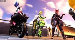 1-ball_(fortnite) 3boys 3d 4girls big_ass control_(fortnite) dark_skinned_female female female_focus fortnite fortnite:_battle_royale hana_(fortnite) light_skinned_female male masked masked_female motorcycle nyangelica_(fortnite) off_screen_character outside self_upload skate_park skateboard thick_thighs white_hair yellow_hair