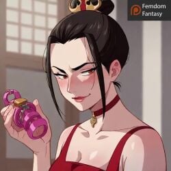 ai_generated animated avatar_the_last_airbender azula black_hair caption captioned chastity chastity_cage chastity_cage_only chastity_device dominant dominant_female dominant_feral domination dominatrix female femdom femdom_caption femdomfantasyai fire_nation fire_nation_clothing forced high_quality high_resolution highres human kissing nickelodeon nicktoons obey obeying tagme taller_girl video worship worshiping