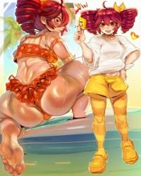 1girls 2025 absurd_res artist_name ass back_view backboob baggy_clothing baggy_shirt belly_button bikini birdbrain_(vocaloid) breasts calves cashumeru clothed clothed_female clothing crocs drill_hair feet female food footwear frilled_bikini frills front_view fully_clothed hair hair_accessory hairbow hand_on_hip happy heart hi_res human kasane_teto kneeling legs_apart legwear light-skinned_female light_skin long_hair looking_at_viewer looking_back looking_back_at_viewer medium_breasts navel open_mouth polka_dot popsicle red_eyes red_hair sandals shorts signature smile smiling smiling_at_viewer soles solo spongebob_popsicle stomach striped_legwear swimsuit teeth thighs toes tongue trans_woman twin_drills utau water