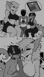 2_panel_comic absurd_res ace_(claweddrip) anthro athletic_wear big_breasts black_text blush bottomwear breasts calescent_(civibes) claweddrip clothed clothing comic dialogue digital_media_(artwork) dragon electronics erection female female_on_human genitals greyscale group group_sex gym_bottomwear gym_shorts hair heart_symbol hi_res horn human human_on_anthro indirect_incest_(lore) interspecies ketzal long_hair looking_at_viewer male male/female mammal mommy monochrome mythological_creature mythological_scalie mythology nipples non-mammal_breasts nude oral penis phone phone_screen piercing scales scalie sex shorts size_difference smile tail text threesome tongue tongue_out topwear trio ventral_scales wingless_dragon