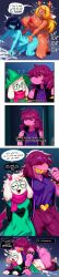 absurd_res ai_generated anthro blue_skin blush bodily_fluids bovid breasts caprine clothed clothing comic cucumber_king darkner deltarune dialogue english_text eyewear female fur glasses goat group hair hair_over_eyes hat headwear heart hellsonger hi_res horn human humanoid kris_(deltarune) male mammal noelle_holiday penetration purple_hair ralsei reptile scalie scarf sex smile susie_(deltarune) text text_box undertale_(series) white_body white_fur