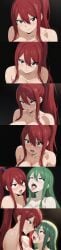 2girls ai_art ai_assisted ai_generated anime_style bare_shoulders black_background breasts close-up collarbone erza_scarlet female large_breasts mirastudioanime nude red_hair yuri