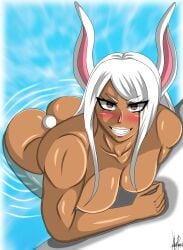 ass booty bubble_butt completely_nude_female dark-skinned_female dark_skin dilane93 heavenly_ass looking_at_viewer looking_up mirko my_hero_academia pool poolside rabbit_ears rumi_usagiyama smiling_at_viewer thick thick_thighs usagiyama_rumi white_hair