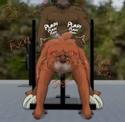 anal anal_sex bear bearnard bent_over biting_lip blush downward_dog faceless_male five_nights_at_freddy's fnaf fursona gay gym hard_sex jack_o_pose jensen_the_minotaur lip_bite male male/male minotaur riley_morningstar rough_sex sex toy_freddy toy_freddy_(fnaf) ursine