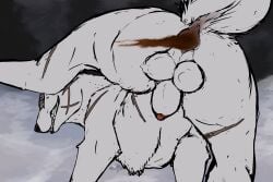 3:2 animal_genitalia anus ass ass_up balls canid canine canis domestic_dog feces feces_in_ass feces_on_body feces_on_butt fully_sheathed genitals ginga_(series) hi_res kishu kishu_inu kyoshiro_(ginga) male male_only mammal scat scatplay sheath smile smiling_at_viewer smirk smirking_at_viewer solo spitz spread_legs spreading teasing teasing_viewer yonnixart