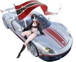 alternate_costume azur_lane bikini black_background black_choker black_footwear black_hair black_jacket black_nails boots breasts car cg choker cleavage crop_top cropped_jacket ear_piercing female fingerless_gloves flag full_body gloves hair_between_eyes high_heel_boots high_heels highleg holding holding_flag horns jacket knee_boots large_breasts long_sleeves looking_at_viewer mechanical_horns medium_breasts motor_vehicle multicolored_hair nail_polish navel navel_piercing official_alternate_costume official_art open_clothes panties piercing race_queen red_horns red_nails short_hair sitting skindentation solo sports_car stomach swimsuit thighs ulrich_von_hutten_(azur_lane) ulrich_von_hutten_(ignition_matrician)_(azur_lane) underwear vehicle_focus yellow_eyes