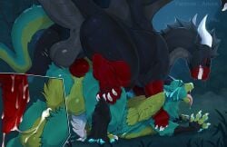 2_horns after_anal anal anal_sex anora_drakon anus ass balls bodily_fluids claws clenched_teeth cryptic_(shadowsedge) cum cum_from_ass cum_in_ass cum_inside cutaway digital_drawing_(artwork) digital_media_(artwork) digitigrade dipstick_nose dragon duo erection european_mythology feathered_wings feathers feet feral fur furred_dragon furred_scalie genital_fluids genitals gloves_(marking) hi_res horn knot leg_markings male male/male male_penetrated male_penetrating male_penetrating_male markings membrane_(anatomy) membranous_wings mythological_creature mythological_scalie mythology open_mouth orgasm_face outside paws penetration penile penis quadruped scales scalie sehiny sex socks_(marking) tail teeth thick_tail toe_claws tongue tongue_out ventral_scales western_dragon wings
