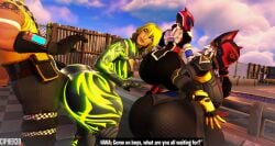 1-ball_(fortnite) 1boys 3d 3girls big_ass cipher3d control_(fortnite) dark_skinned_female female female_focus fortnite fortnite:_battle_royale hana_(fortnite) imminent_sex jonesy_(fortnite) light_skinned_female male masked masked_female motorcycle nyangelica_(fortnite) off_screen_character outside precum precum_drip self_upload skate_park skateboard teasing thick_thighs white_hair yellow_hair