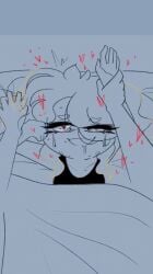 1boy 1girls 5_fingers bed blanket blanket_covering covered female female_focus heart heart-shaped_pupils in_bed kofinisu kofinisu_(artist) male unseen_male_face youtube youtube_shorts youtube_source youtuber