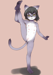 black_hair feline flat_chested furry j7w multi_nipple nipples pussy yellow_eyes