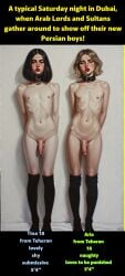 2boys 2femboys ai_generated auction bangs black_hair blacker666 blonde_hair breasts breeding_slave brown_hair brunette_hair caption choker choker_only collar collar_only comparing comparison dark_hair english_text exposed_breasts exposed_nipples exposed_penis exposed_torso femboy femboysub flat_chest flat_chested flushed flushed_face gay humiliated humiliating humiliation iran iranian long_socks looking_at_viewer makeup male male_only medium_hair naked naked_male nude nude_male oil_painting owned pale-skinned_male pale_skin penis penis_out persian persian_(iranian) realistic red_lipstick sad sissy skinny skinny_male slave slave_auction socks socks_only submissive submissive_male teen teen_boy teenager teenagers text topless topless_male twink white_body white_skin yaoi