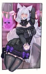 cute dress eromoggy fishnets ghost ghost_girl lolita_fashion pookyboo shiromoggy stockings thighhighs tongue_out white_hair